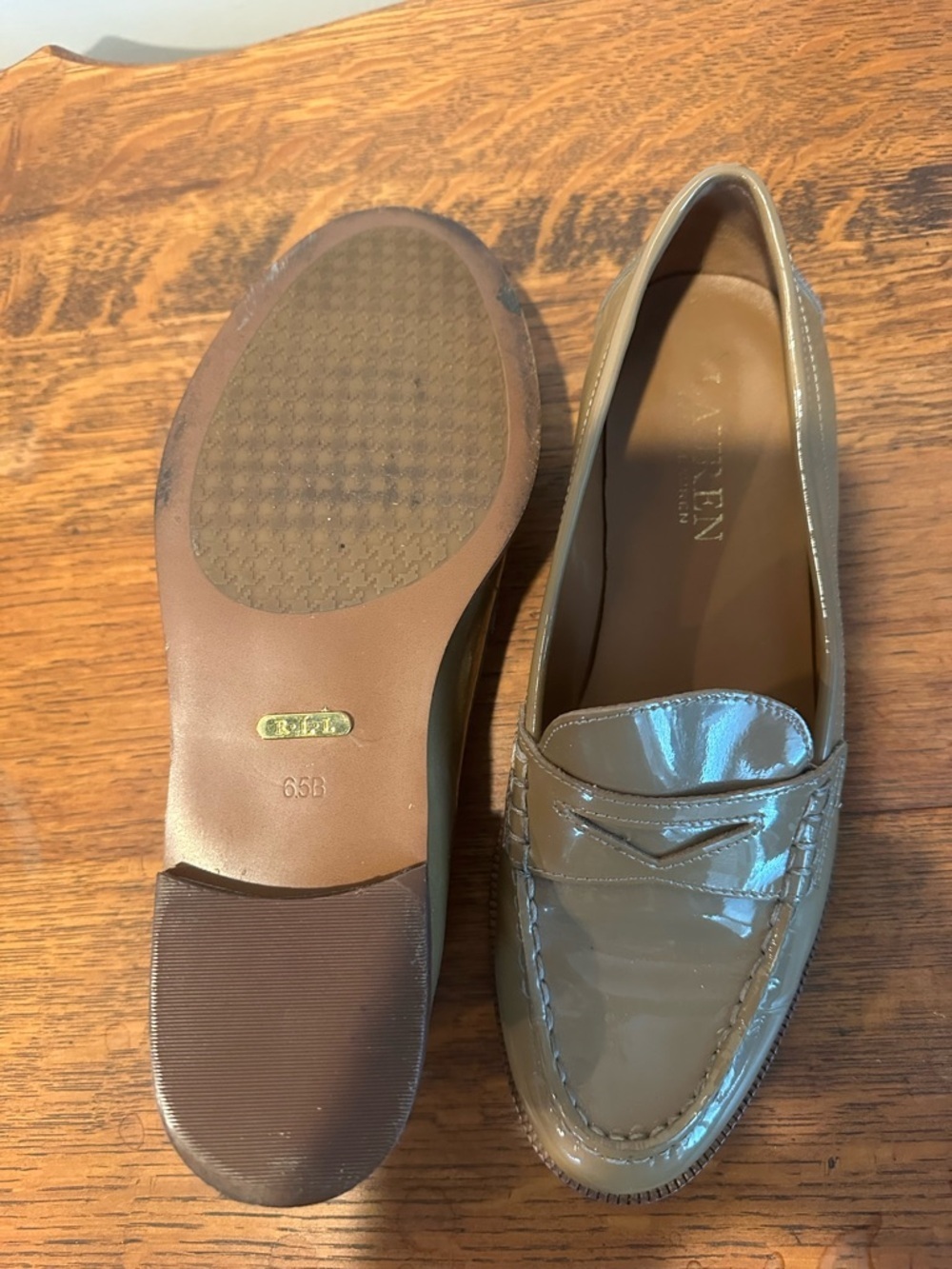 Lauren Ralph Lauren Beige Patent Leather Penny Loafers - Picture 8 of 10